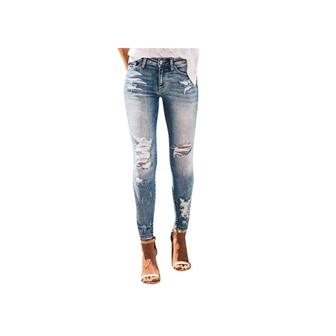 Product RISTHY Pantalones Jeans Rotos Vaqueros Push Up Vaqueros Elásticos Pantalones de Cintura Alta Straight Denim Pants Sexy Pantalones lápiz Pantalones de Mezclilla Casual para Mujer