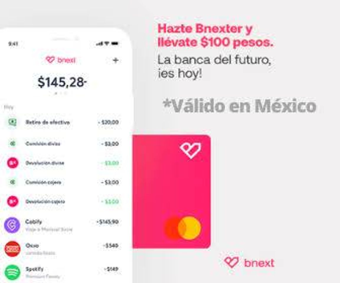 Moda Bnext tarjeta de débito total mente gratis $100 de regalo 