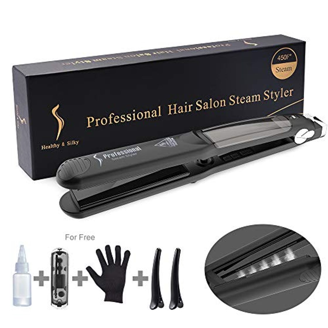 Products LONGKO Plancha Pelo Profesional a Vapor Plancha de Rizado,2 en 1con Placa