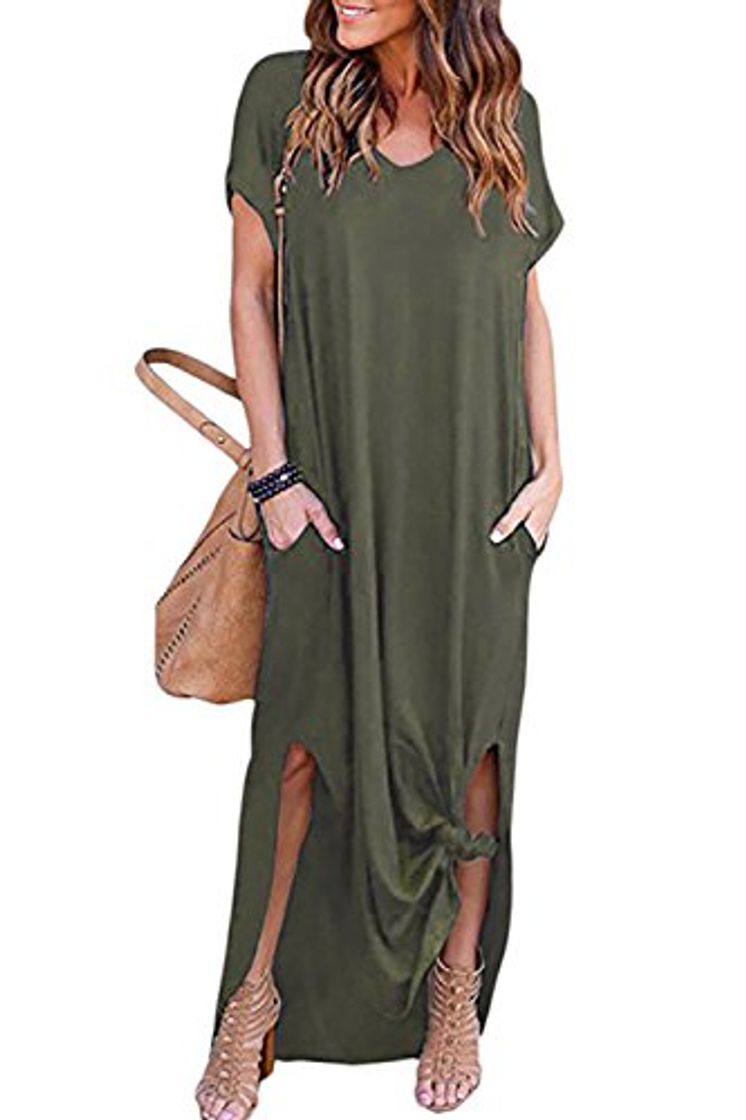 Producto Vestidos Mujer Casual Bohemios Playa Largos Verano Vestido Boho Hendidura Falda Larga Maxi Vestido Playeros Verde XL