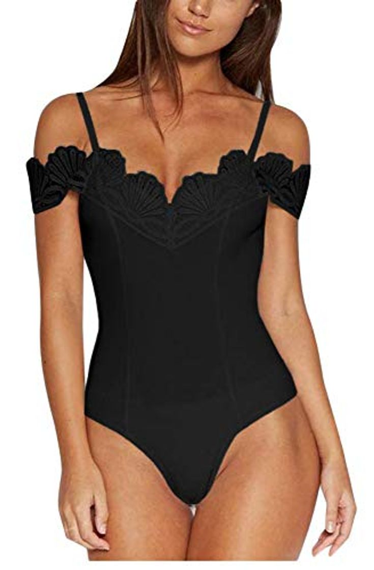 Product JJHR Bodysuit Off The Shoulder Mulher Body Spaghetti Crochê V Pescoço Rendas