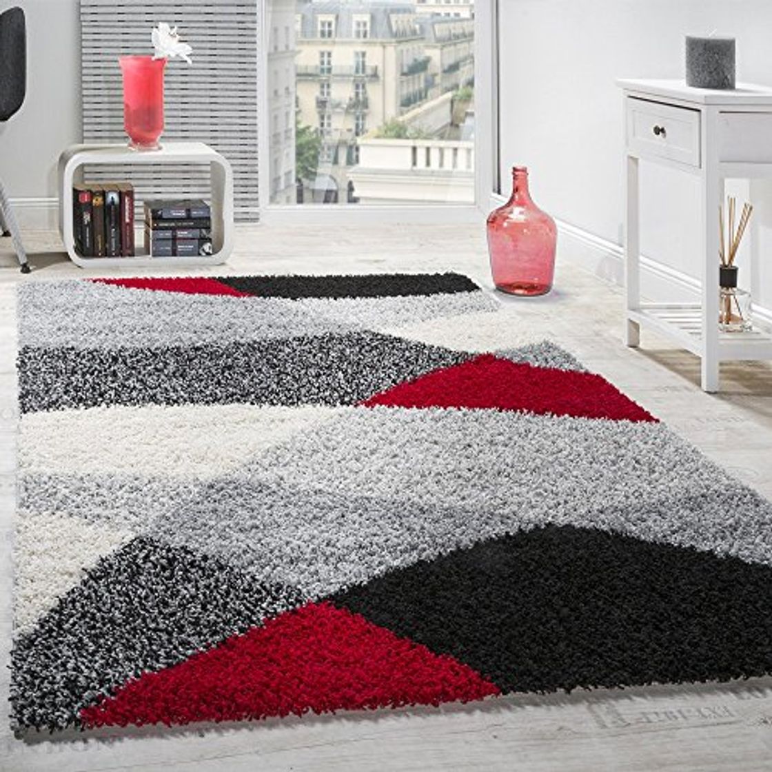 Social Alfombra Shaggy Pelo Alto Pelo Largo Estampada En Gris Negro Blanco Rojo,