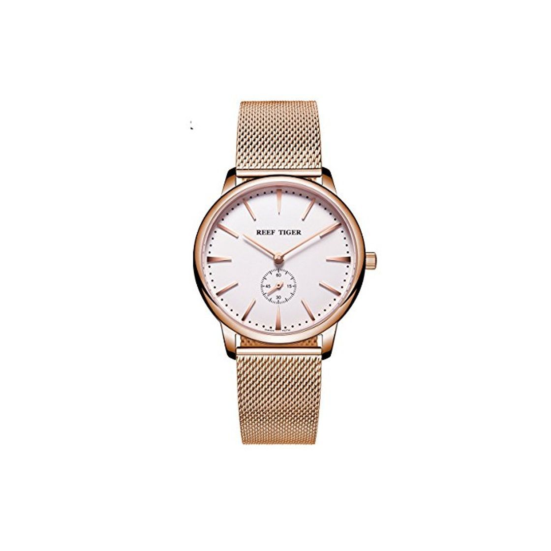 Social REEF TIGER Reloj Analógico Cuarzo para Hombre con Correa en Oro Rosa