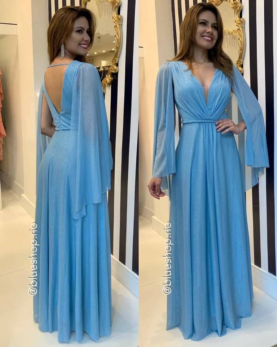 Moda Azul Serenity 💙 Vestido com tule de glitter