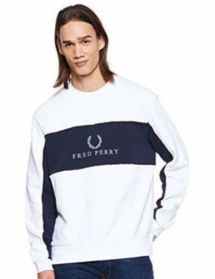 Fashion Fred Perry M5510-CONTRAST Panel T-SHIRT-100-M Camiseta de Manga Larga, Blanco