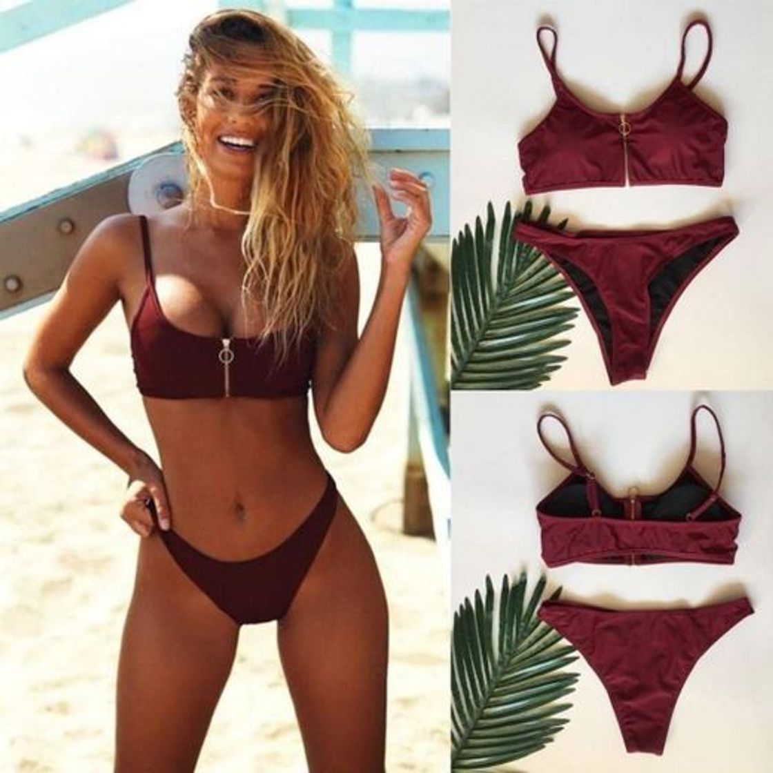 Social Logobeing Traje de Baño Bikini Mujer 2018 Cremallera Push-Up Acolchado Bañador Traje