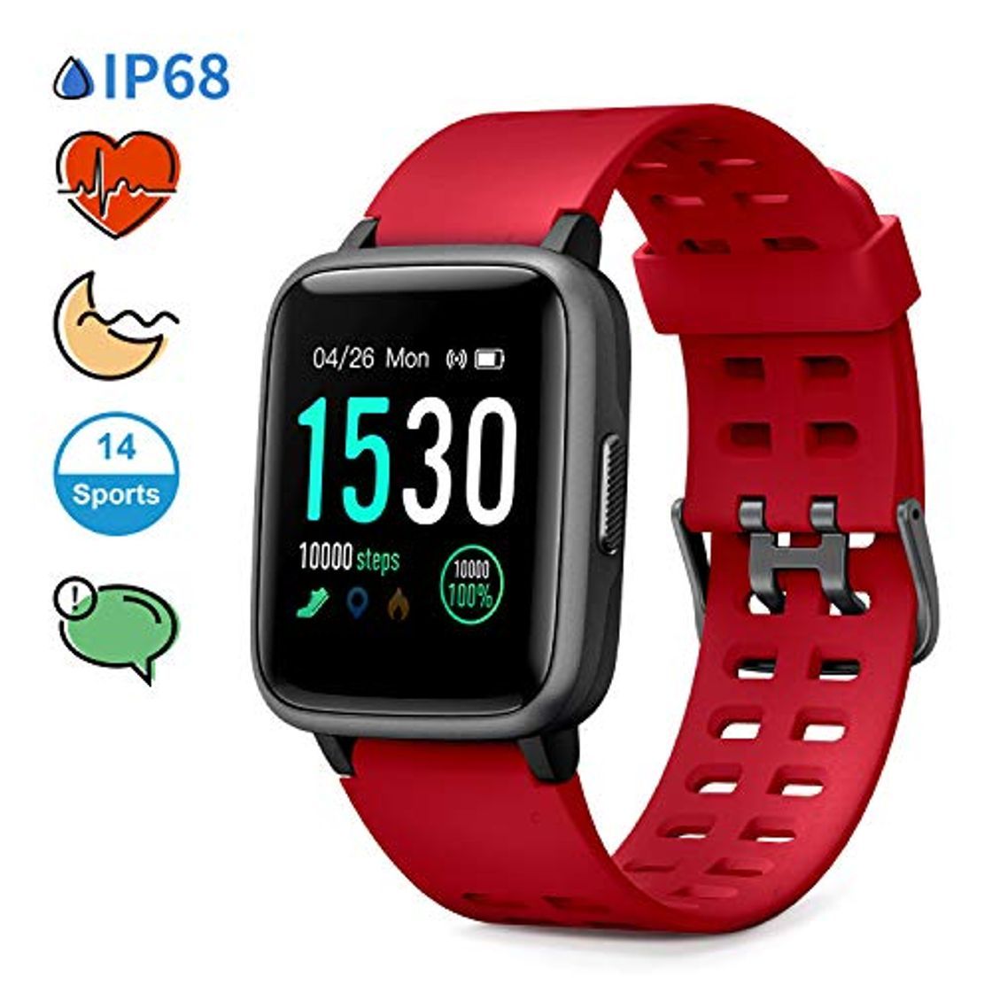 Productos Glymnis Reloj Inteligente Smartwatch Impermeable IP68 Pulsera Actividad con Pulsómetro Monitor de Sueño Pantalla Táctil Completa Reloj Deportivo para Android iOS