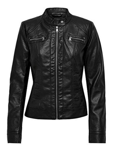 Only Bandit PU Biker Chaqueta, Negro