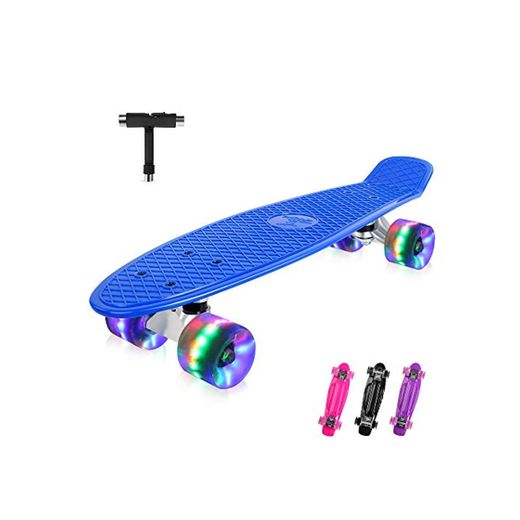 BELEEV Skateboard 55cm/22inch para Principiantes Adultos y Niños, Mini Cruiser Retro Skateboard