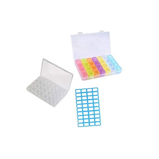 2 Piezas 28 Compartimientos Latas de plástico Accesorios para pintar con diamante Caja de clasificación surtido almacenamiento Organizador de joyería Nail Art con etiqueta