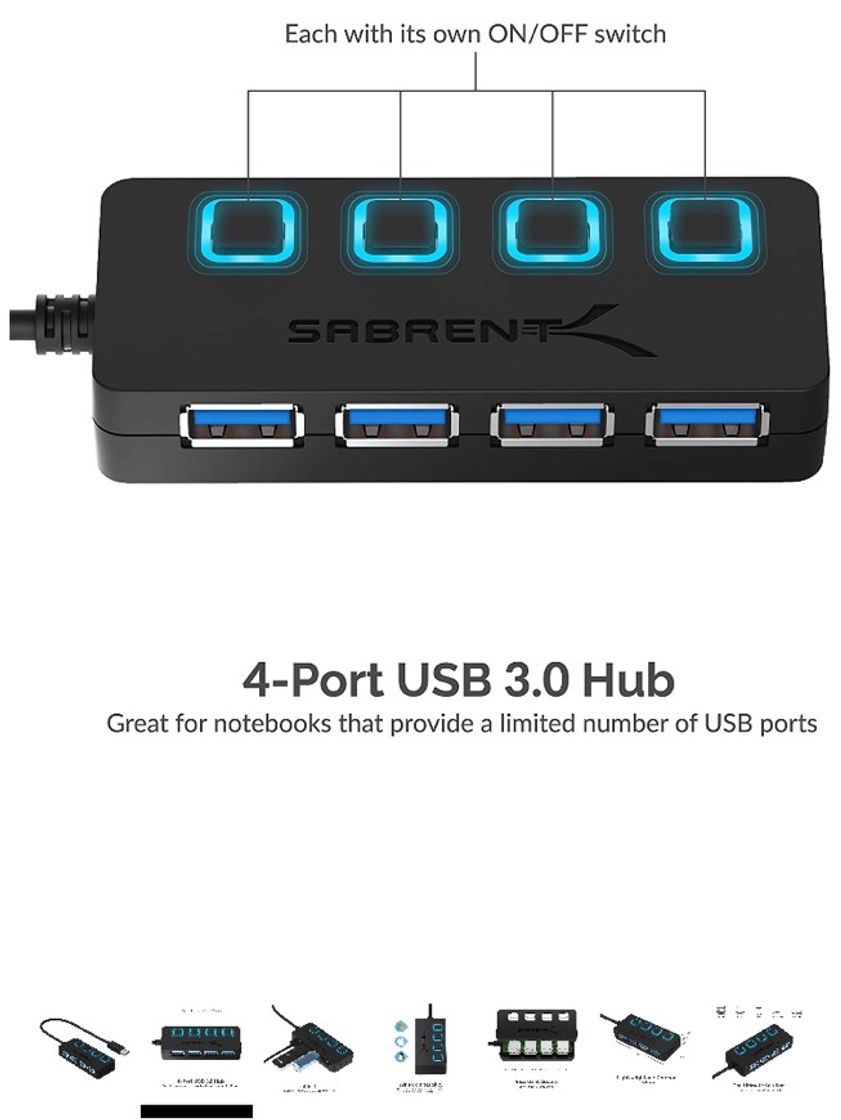 Moda Sabrent USB de 4 puertos 3.0&nbsp;Hub con interruptores indi