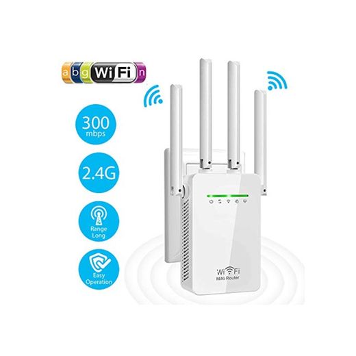 Amplificador Señal WiFi, 300Mbps/2.4 GHz Repetidores WiFi Amplificador Extensor de WiFi con