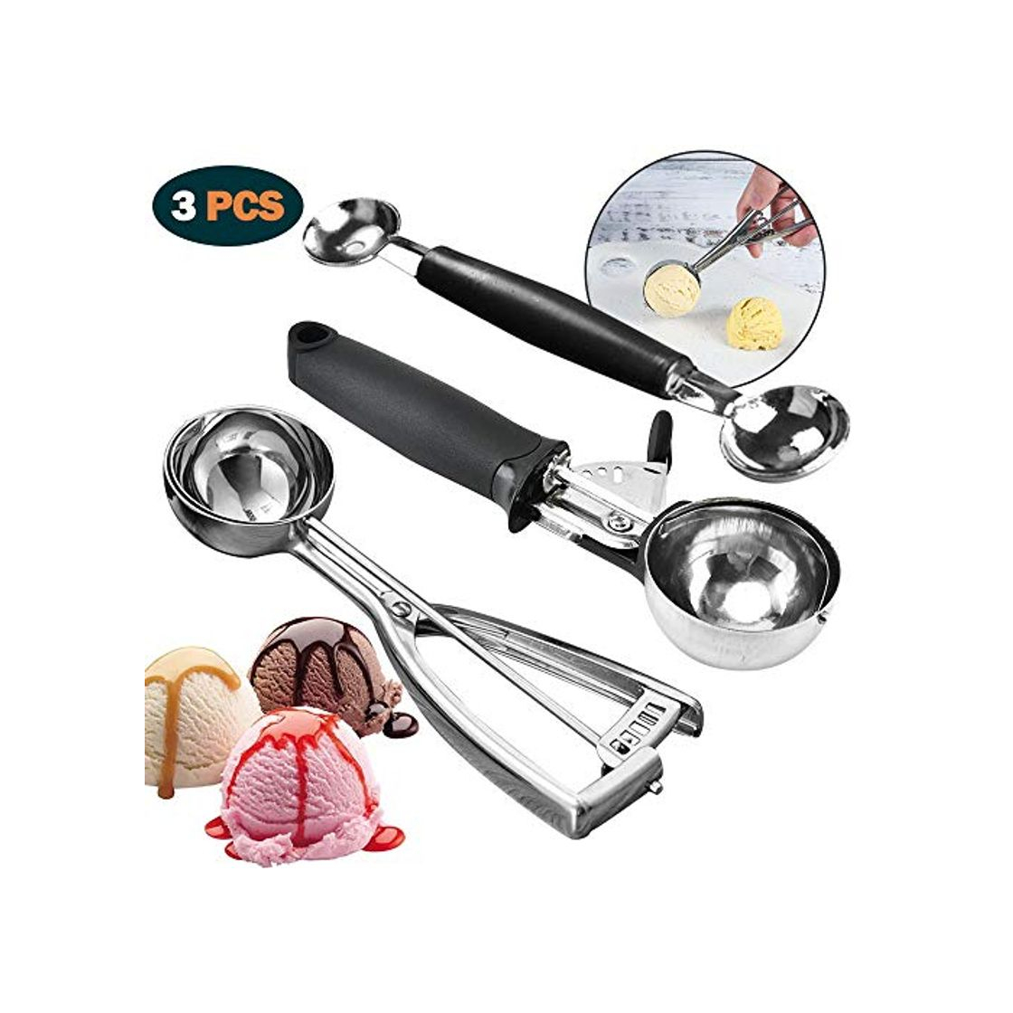 Social ARTKIVA - Cuchara Para Helado - 3 Pcs 304 Inoxidable Cuchara para