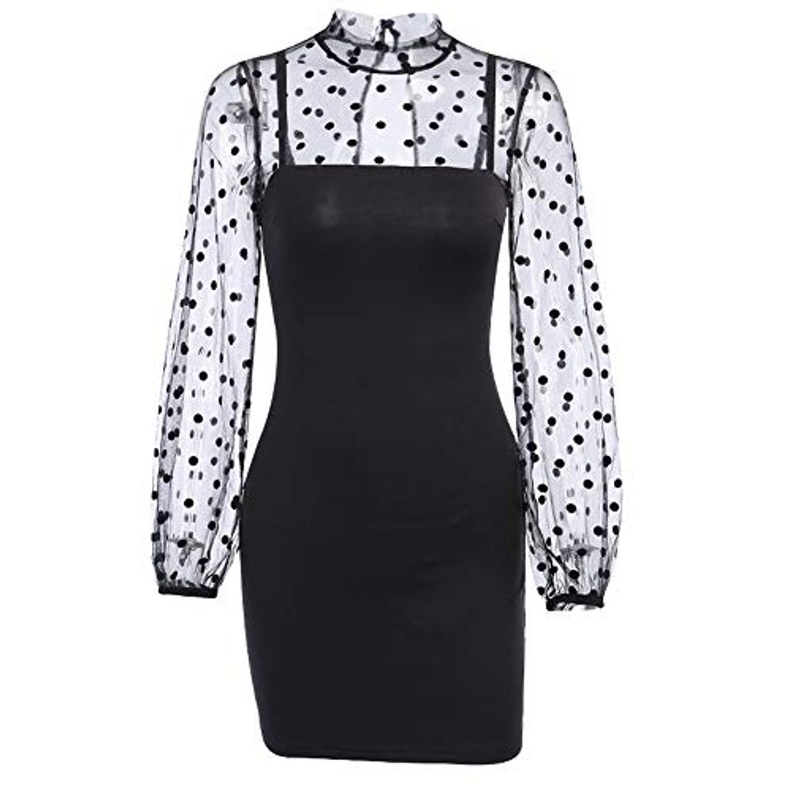 Social Vestido glamoroso de Malla de Lunares Sexy para Mujer, Vestido de Manga