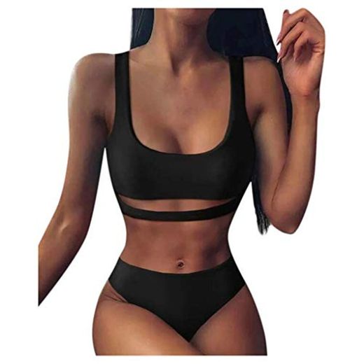 YGbuy Conjuntos de Bikini de Talle Alto a Tartán Sexy Retro Brasileños Mujer Traje de Baño Cuello Halter Crop Top Push Up Bra Bikini Anudado Tiras Tanga Braga Bikini Triangulo Alta