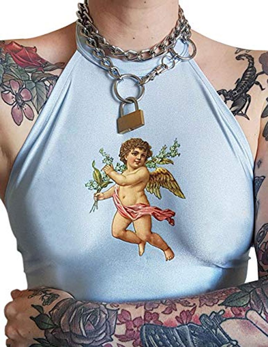 Social Camiseta sin Mangas Mujer Deporte Adolescente Chica Ángel Impresión Sexy Espalda Abierta