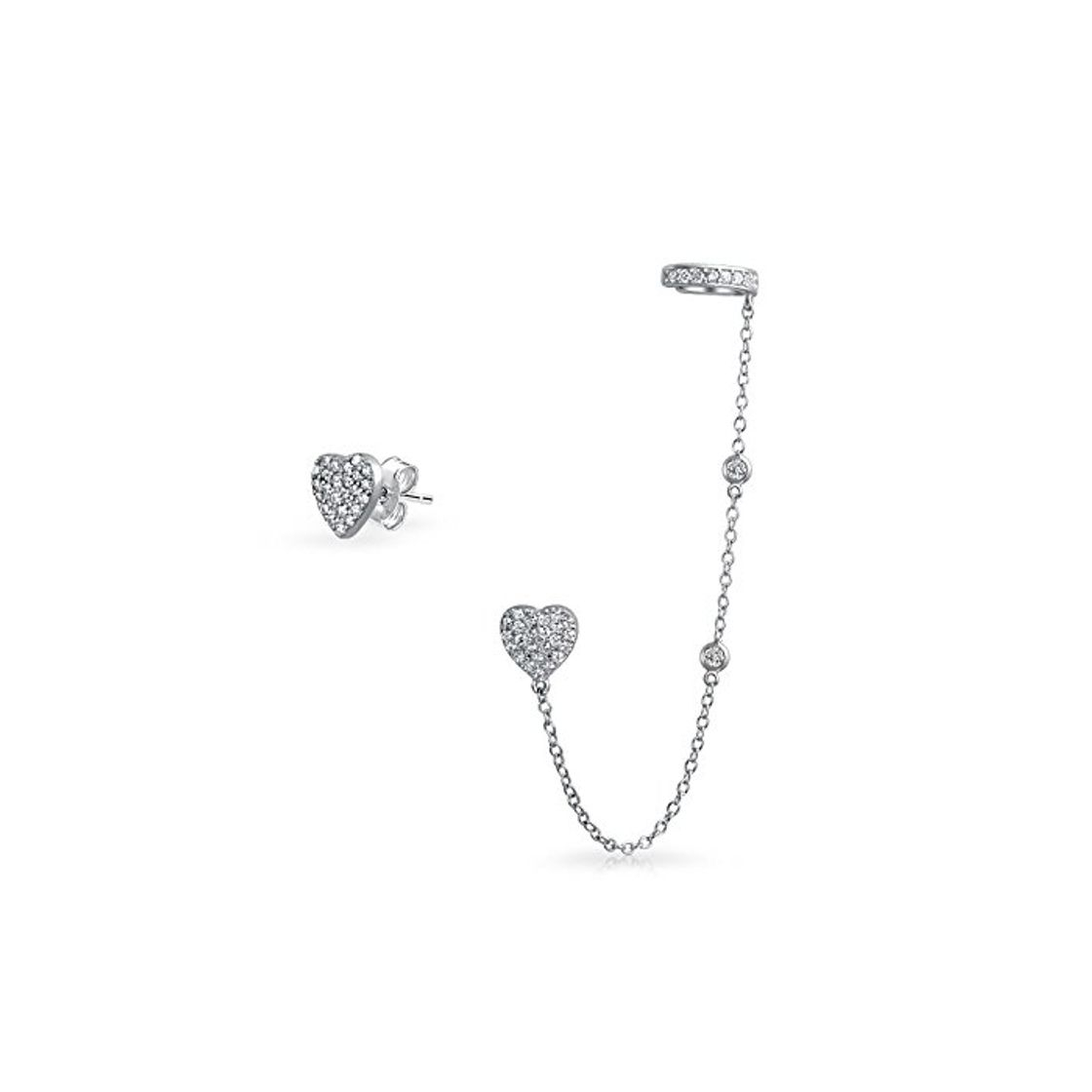 Social Cadena En Forma Corazón Envoltura Del Manguito Arete Pave CZ Hélice Pendientes Plata Esterlina 925 Conjunto Espárrago