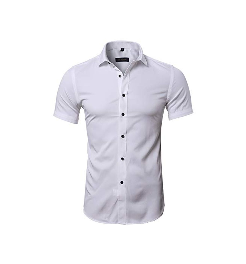 Producto Camisa Bambú Fibra Hombre, Manga Corta, Slim Fit, Camiseta Elástica Casual/Formal para