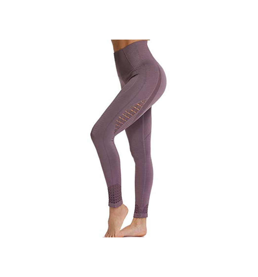 Social FITTOO Leggings Sin Costuras Corte de Malla Mujer Pantalon Deportivo Alta Cintura Yoga Elásticos Fitness Seamless #1 Morado Small