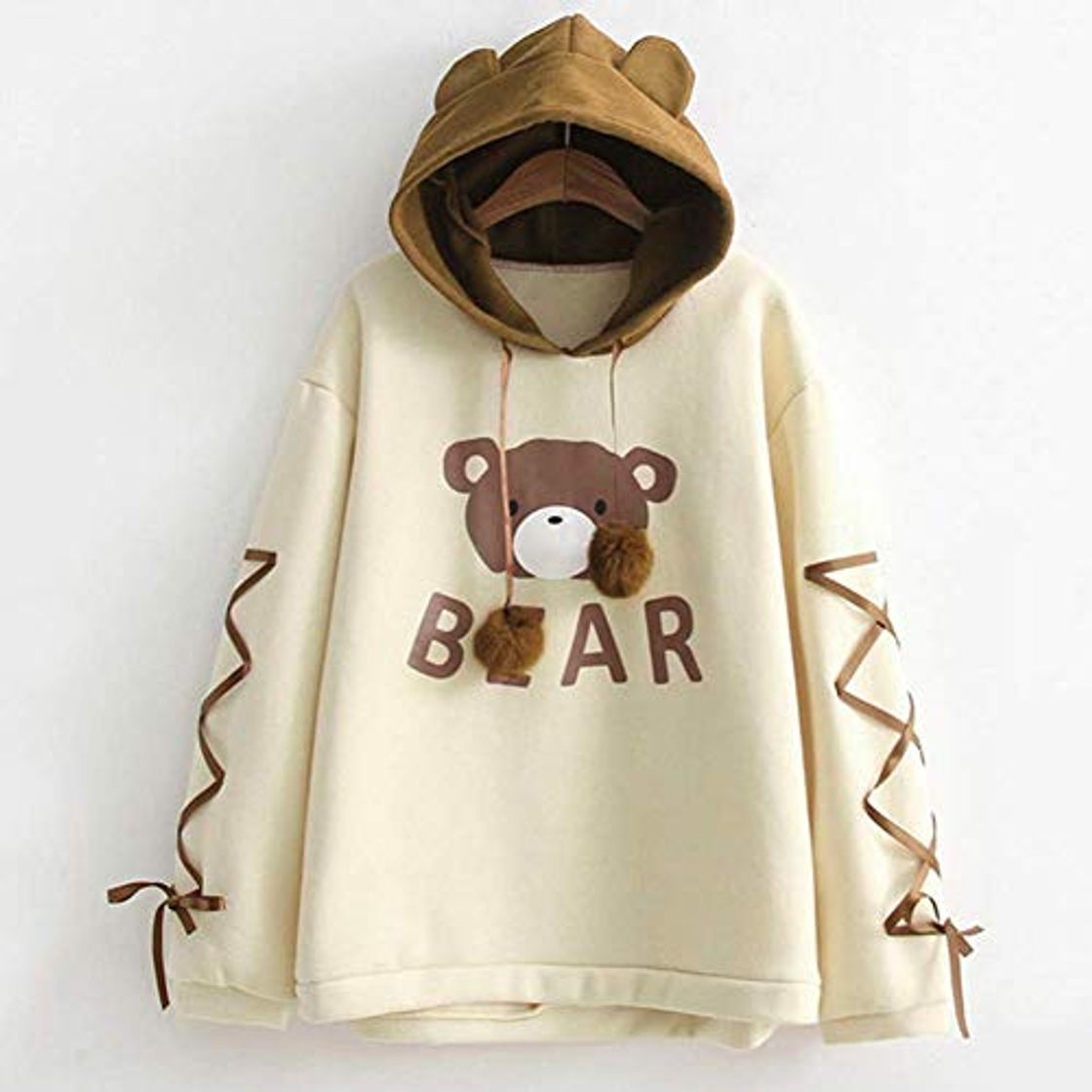 Moda Generic Brands 2020 New Wear A Bear Cap Hoodies Sudadera Top Manga Larga para Mujer con una Cinta Bola de Pelo Sudadera con Capucha Linda Sudadera con Capucha Harajuku Sudaderas