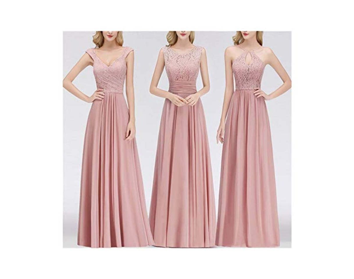 Moda DSJTCH Dama de Honor Larga Vestido madrinha Dusty Rose Vestidos de Encaje