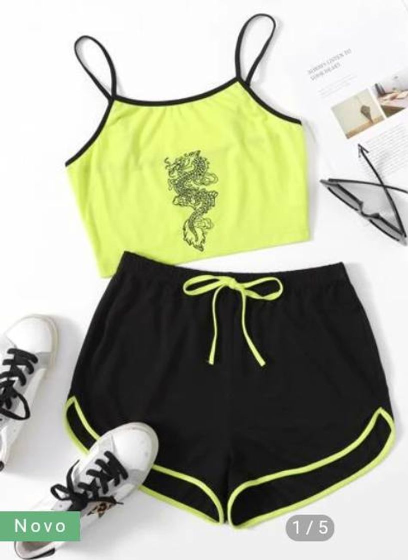 Moda Conjunto SHEIN Cordão Animal Desportivo Roupa De 2pçs