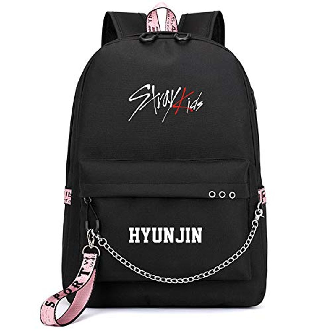 Fashion Stray Kids Mochila Casual KPOP Bangtan Boys College Estudiante Bolsa de Viaje Mochila de día Bolsa de Ordenador portátil de Negocios Bookbag con Puerto de Carga USB