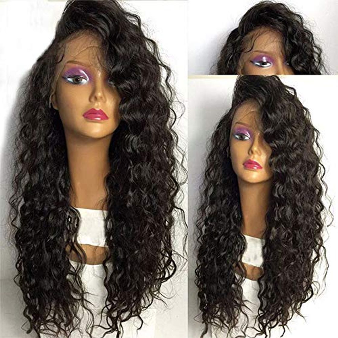 Producto Synthetic Lace Front Wigs for Women Long Curly Wave Heat Resistant Fiber with Baby Hair Natural Black 24 Inch Lace Wigs