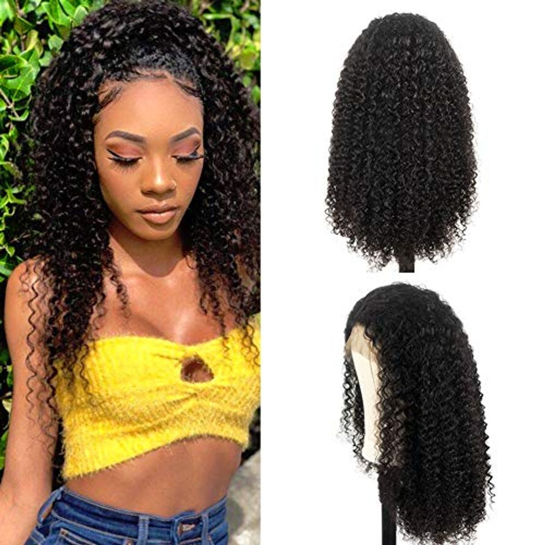 Producto Ur Beautiful 8A peluca de pelo humano rizado 13x4 peluca delantera de encaje rizado con cabello de bebé brazilian curly wig human hair lace front pelucas rizado brasileñas natural color 14 pulgadas