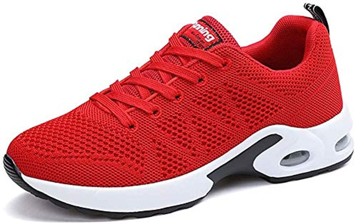 Social Zapatillas Deportivas de Mujer Air Cordones Zapatillas de Running Fitness Sneakers 4cm Negro Rojo Rosado Púrpura Blanco Red 36