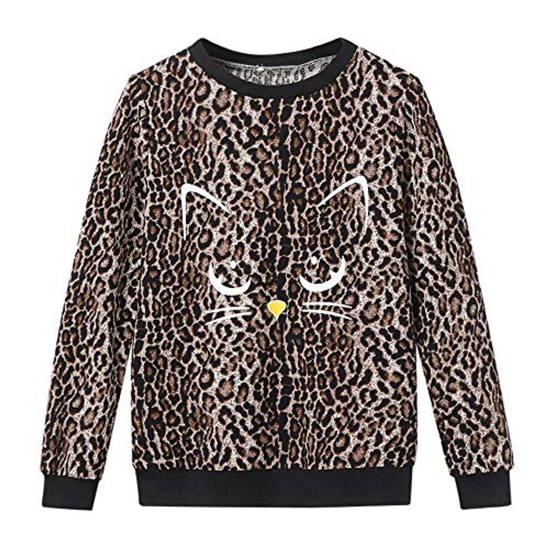 Fashion ZJSWCP Sudadera Camisa de Leopardo de Las Mujeres Gato de la impresión