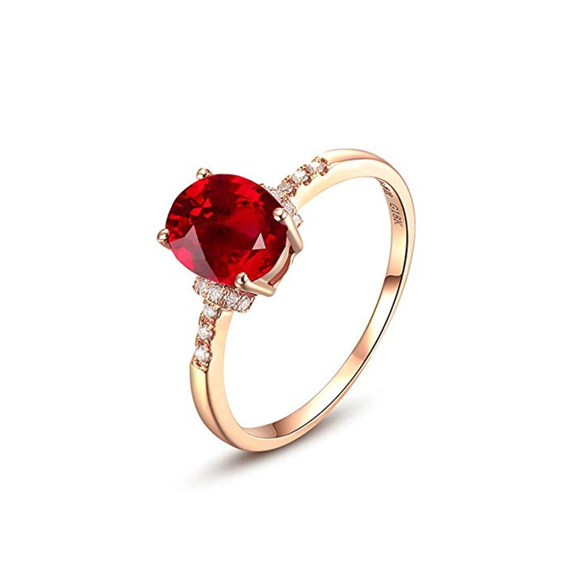 Social Epinki Oro de 18 Quilates Anillos Oval Forma Mujeres Anillo Solitario Anillos de Compromiso Oro con 1ct Rojo Rubí Talla 15