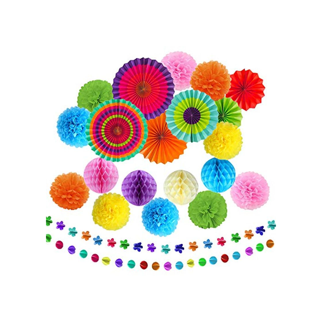 Product TATAFUN 24 Piezas Decoración Fiesta Abanicos de Papel Flores Pompom Bolas de Nido de Abeja Guirnaldas para Celebración Fiesta de Cumpleaños Bodas Carnaval Mexicano