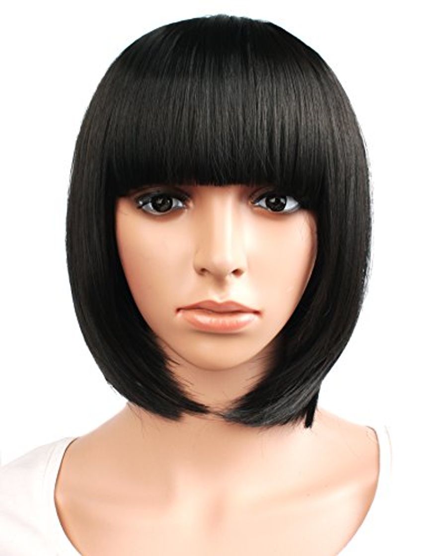 Social MapofBeauty 12 Pulgada /30cm Lady Popular Natural Peluca Corta Recta Flequillo Plano