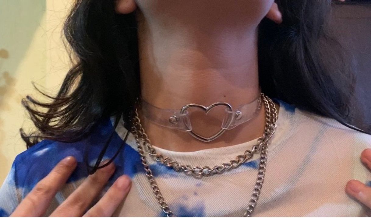 Moda Choker de corazón con cinta transparente 🤍💙🤍