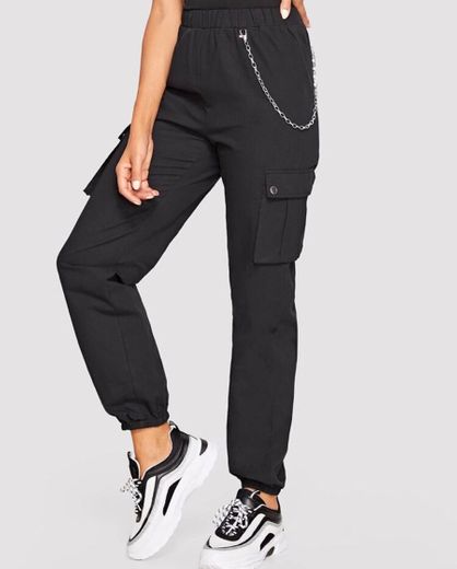 Pocket Side Cargo Pants With Chain | SHEIN USA