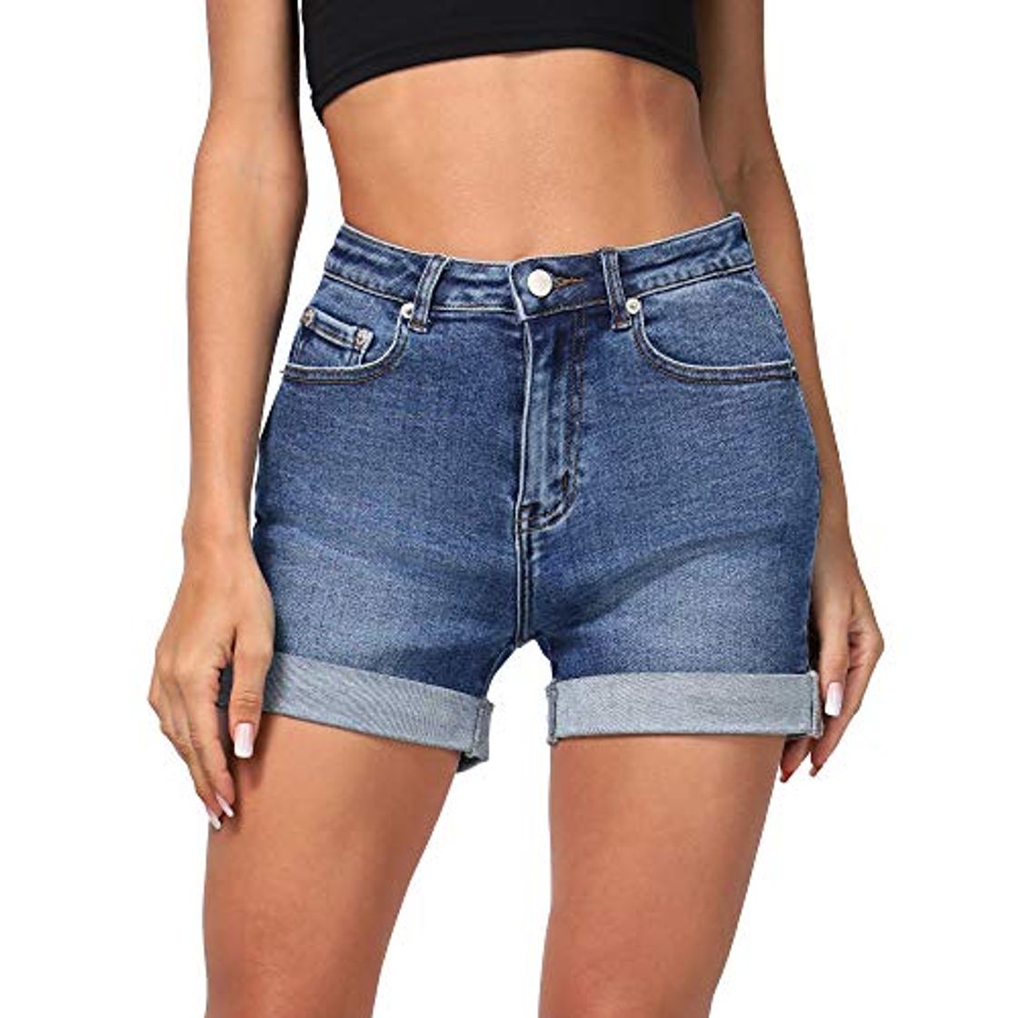 Producto Hocaies Mujer Pantalones Cortos De Mezclilla con Cintura Alta Roll Up Shorts