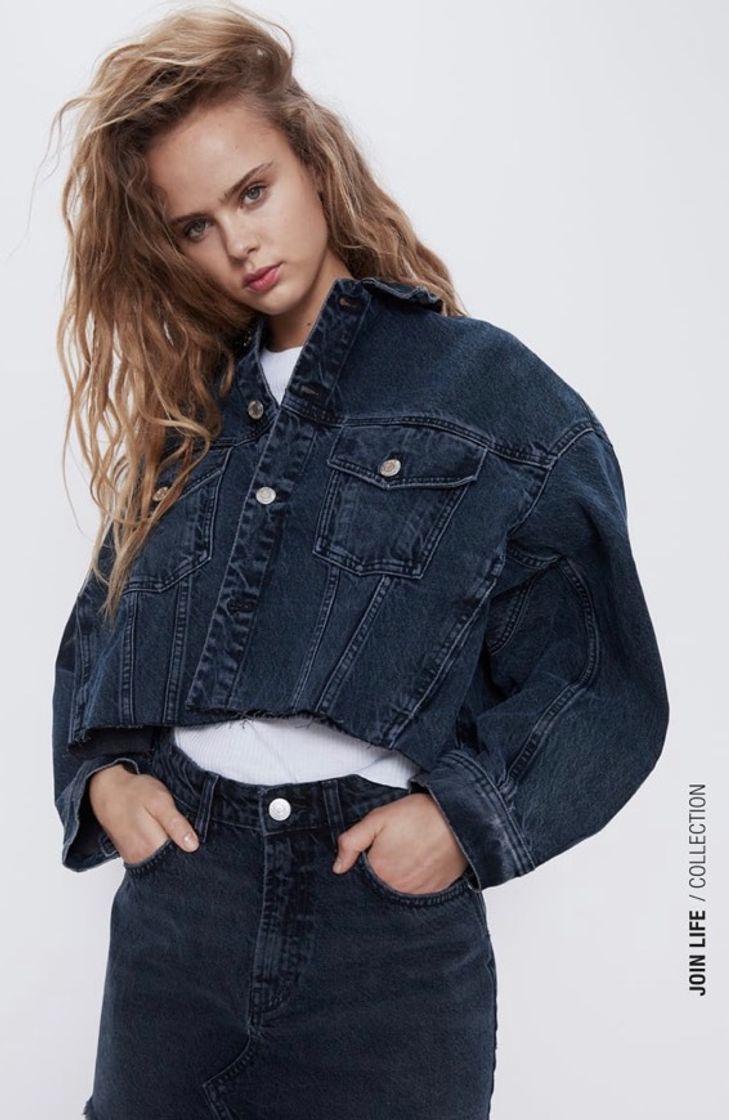 Moda Blusão oversized denim cropped