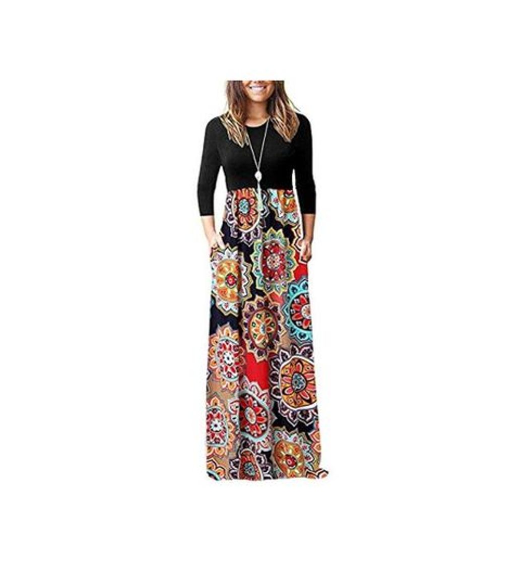 Producto Abravo Mujer Vestidos Manga Larga Slim Casual Elegante Larga Vestidos de Playa Fiestas Boho Floral Dress