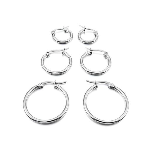 TOOGOO 3 pares 15mm 20mm 25mm Acero Inoxidable Aro Hoop Huggie Pendientes