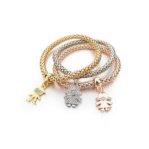 HFLGKLO 3 piezas Figura Ouro Encantadora Pulseiras de Prata Para Mulher Meninas