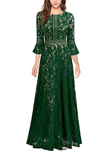 Miusol Vintage Encaje Slim Cóctel Vestido Largo para Mujer Verde Large