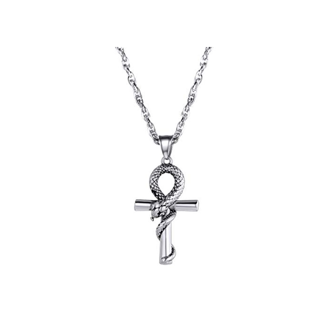 Social FaithHeart Serpiente Cruz Egipto Colla de Estilo Vintage Retro Acero Inoxidable Plateado