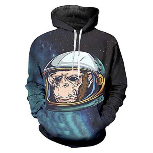 XJBDD Galaxy Space Hoodies Men New Cool Impreso Astronaut Monkey 3D Sudadera con Capucha Casual Loose Streetwear Jerseys Blusas