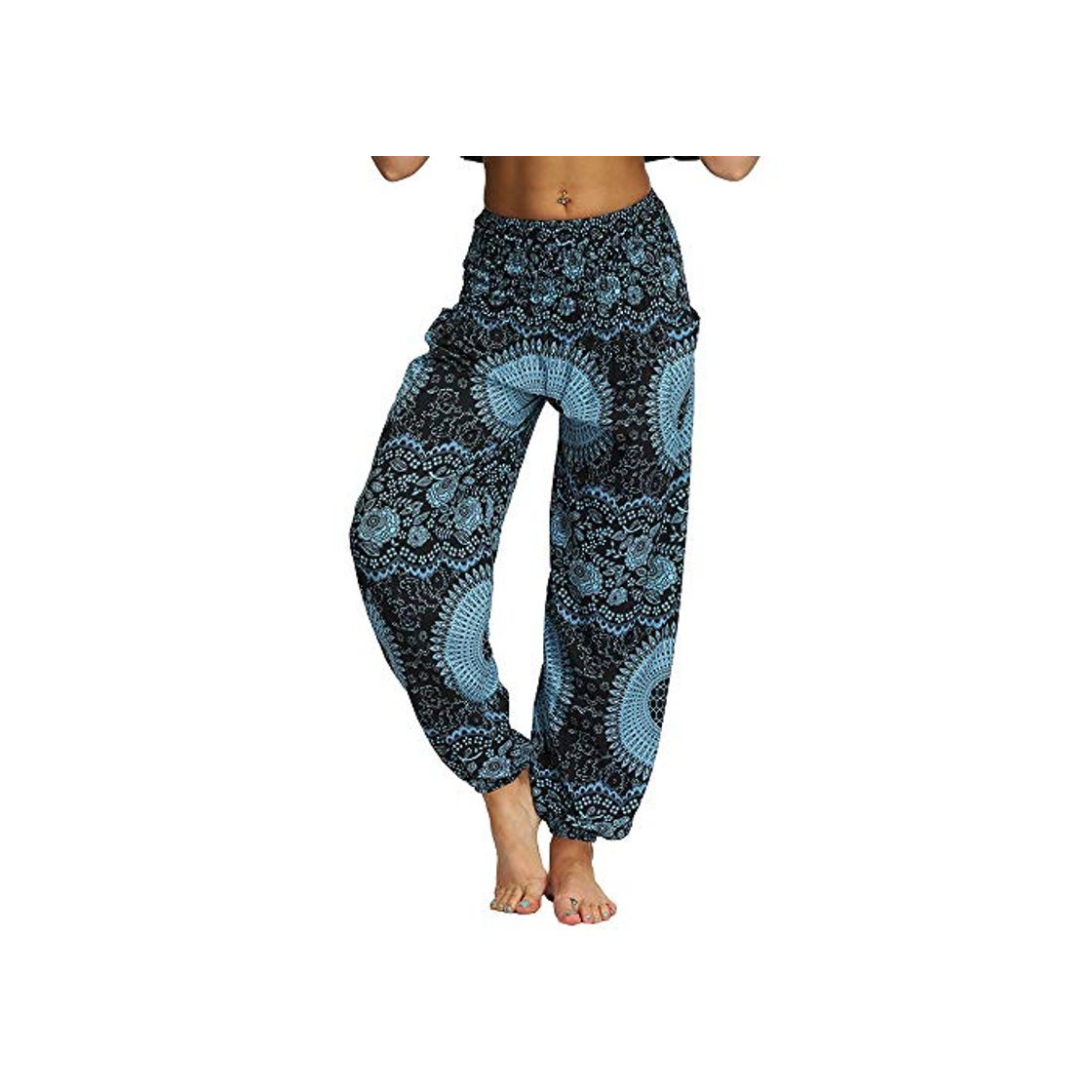 Product Nuofengkudu Mujer Hippies Pantalones Harem Tailandeses Boho Estampados Bolsillos Cintura Alta Baggy