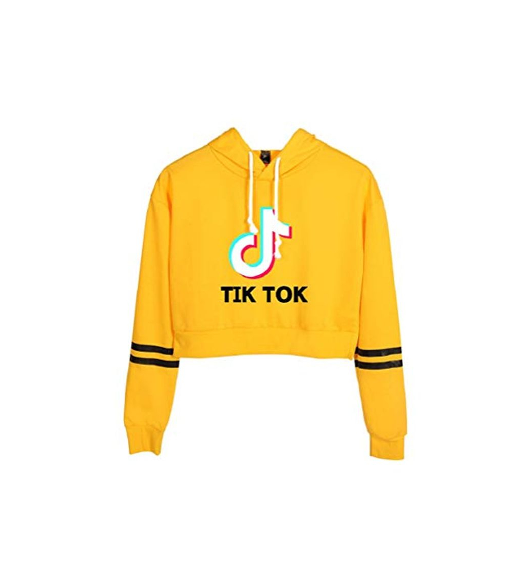 Social TIK Tok Sudadera con Capucha Corta Estampada de Letras Crop Top Manga