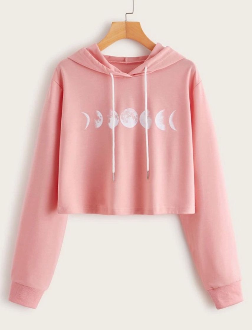 Moda Moon Print Crop Hoodie 