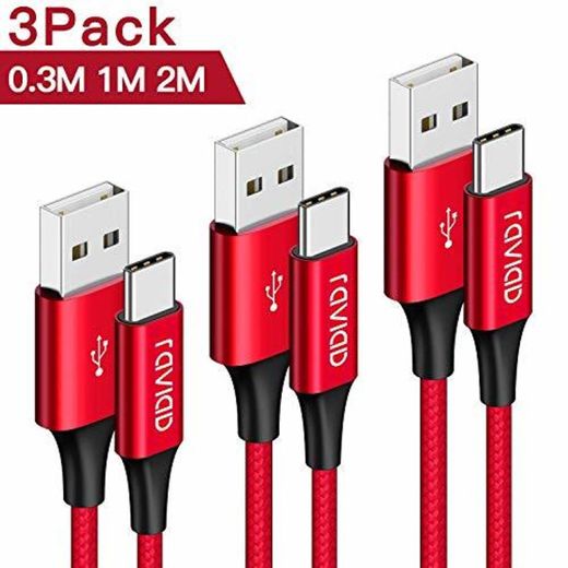 RAVIAD Cable USB Tipo C [3Pack 0.3M 1M 2M] Cargador Tipo C