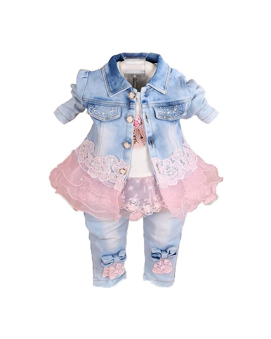 Moda Conjunto de ropa de mezclilla para bebé y niña - Yao

