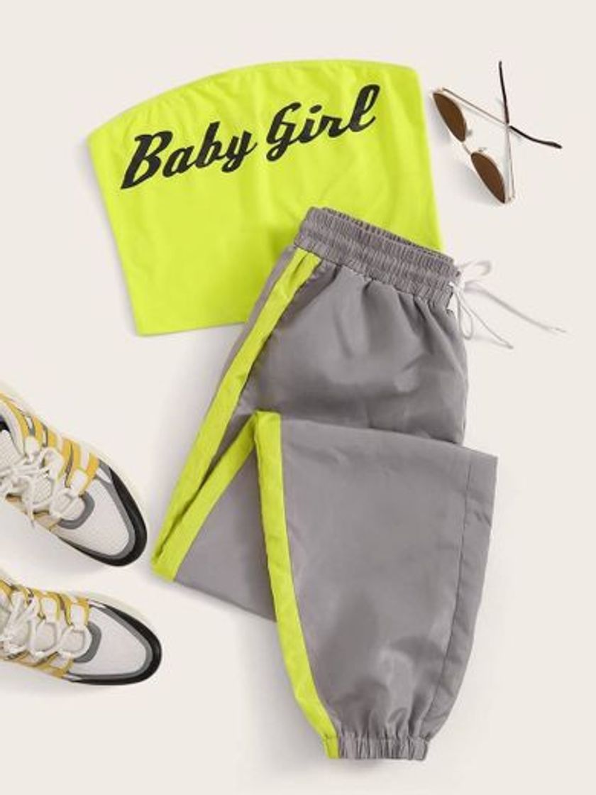 Social Top y pantalón verde neón